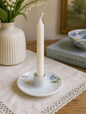 Bing & Grøndahl Denmark Porcelain Candle Holder 4.75” Blue Floral Vintage